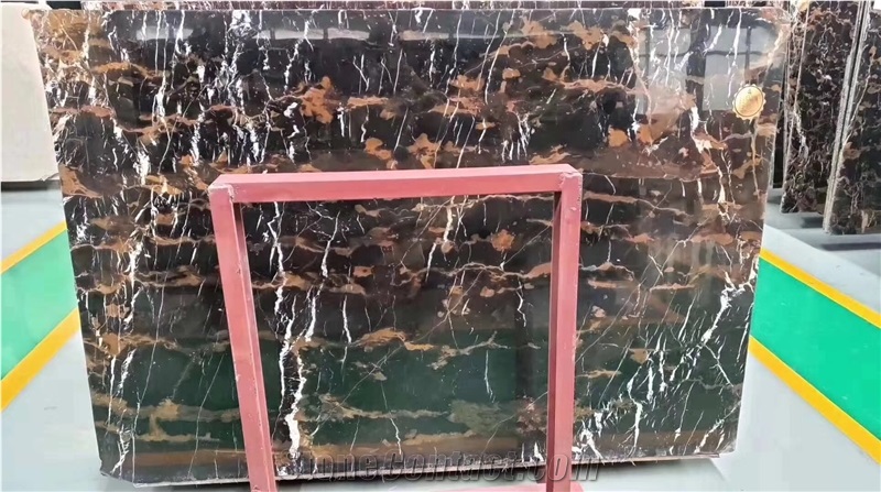 Polished Portoro Afghanistan Marble Slabs for Wall, Afghan Nero Portoro Marble