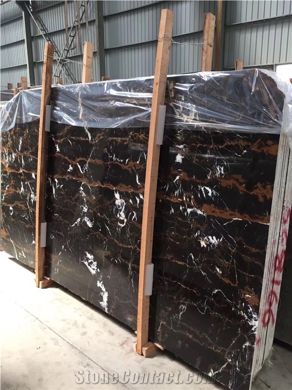 Polished Portoro Afghanistan Marble Slabs for Wall, Afghan Nero Portoro Marble