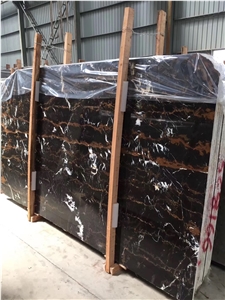 Polished Portoro Afghanistan Marble Slabs for Wall, Afghan Nero Portoro Marble