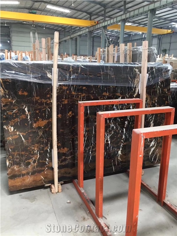 Polished Portoro Afghanistan Marble Slabs for Wall, Afghan Nero Portoro Marble