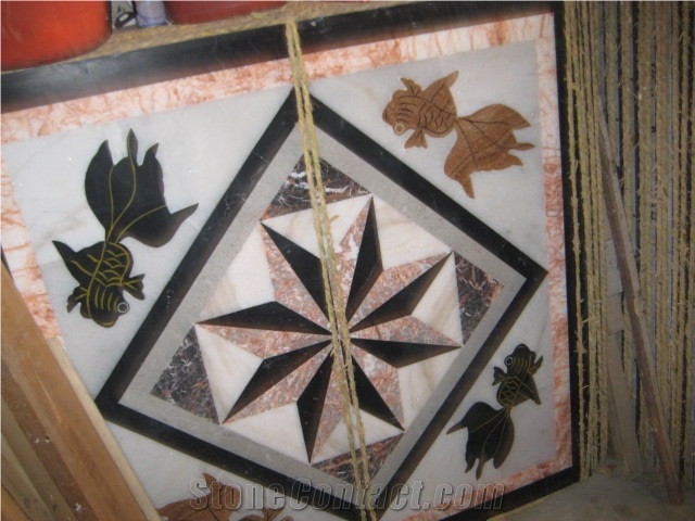 Square&Rough Multicolor Marble Waterjet Medallion