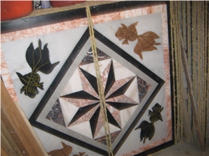 Square&Rough Multicolor Marble Waterjet Medallion