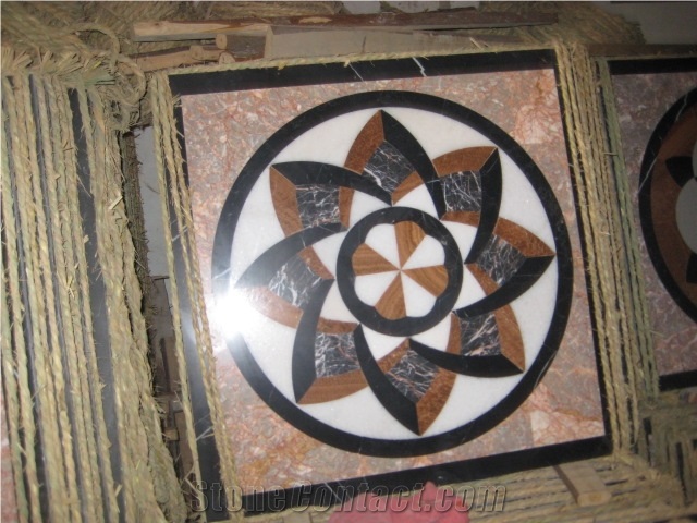 Square&Rough Multicolor Marble Waterjet Medallion