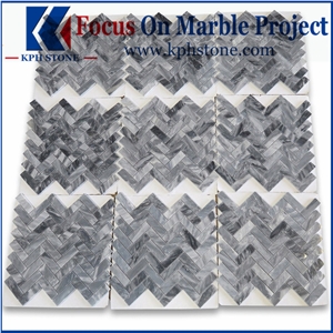 Bardiglio Gray 1x3 Herringbone Mosaic Tile