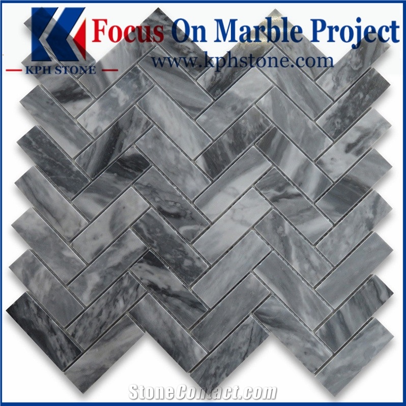 Bardiglio Gray 1x3 Herringbone Mosaic Tile