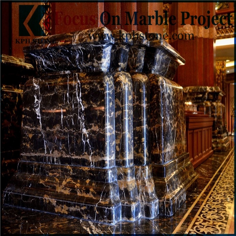 Black Portoro Gold Marble Floor Tiles Design
