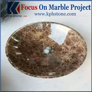 Dark Emperador Marble Round Vessel Basin Sink