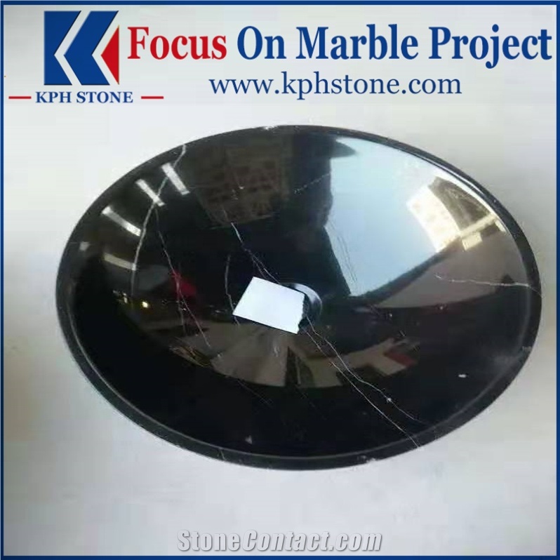 Dark Emperador Marble Round Vessel Basin Sink