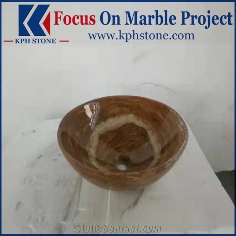 Dark Emperador Marble Round Vessel Basin Sink