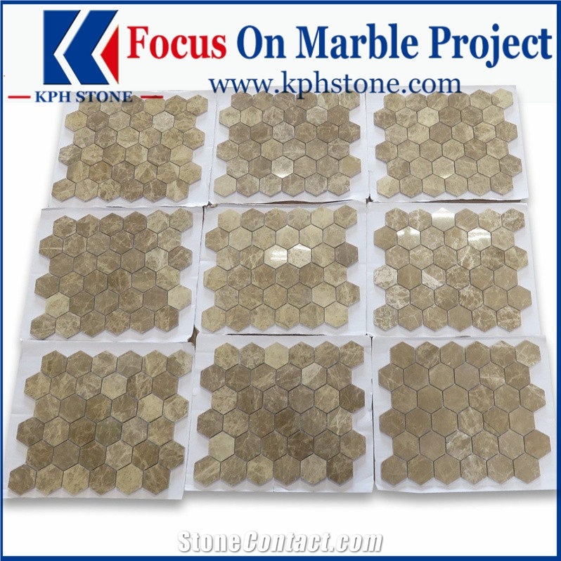 Emperador Light Grand Brick Subway Mosaic Tile