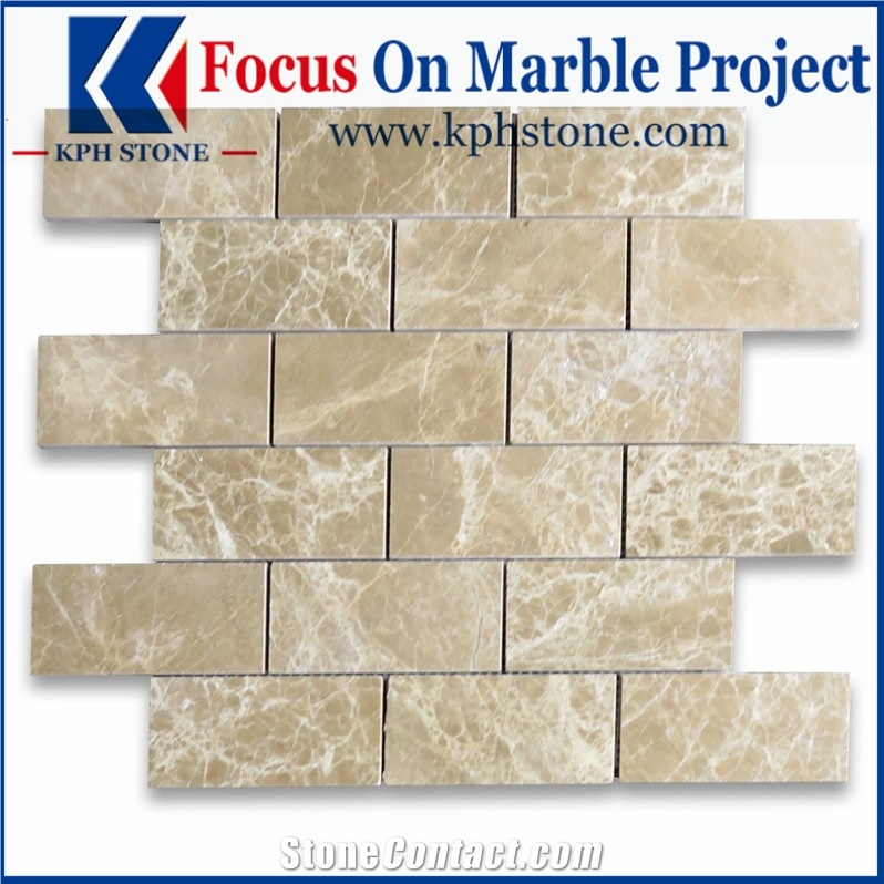 Emperador Light Grand Brick Subway Mosaic Tile