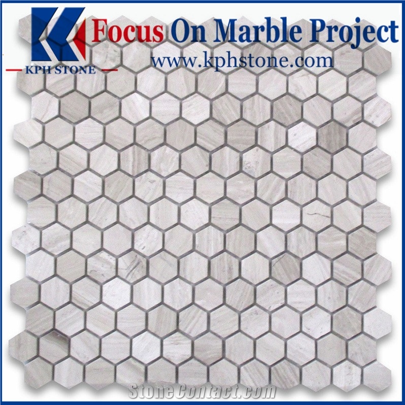 Marble Hexagon Mosaic - Wooden White 2" Hexagon