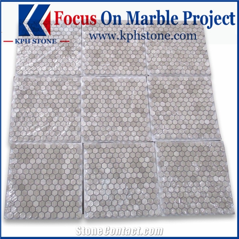 Marble Hexagon Mosaic - Wooden White 2" Hexagon
