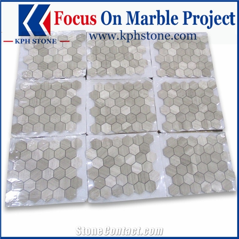 Marble Hexagon Mosaic - Wooden White 2" Hexagon