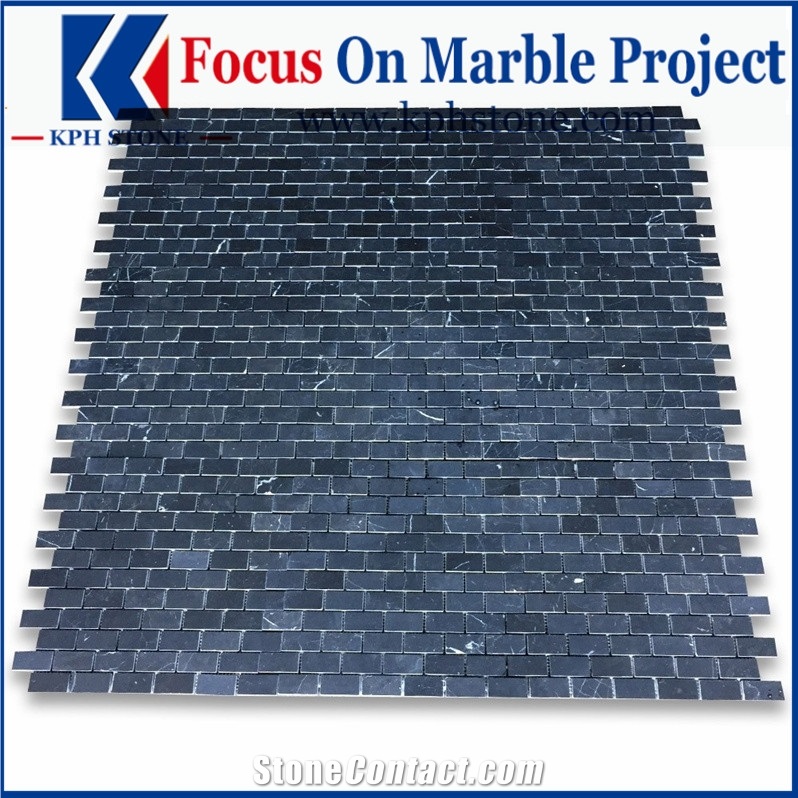 Nero Marquina Marble Medium Brick Mosaic Tiles
