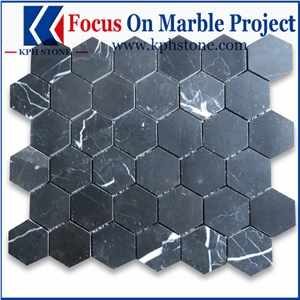 Nero Marquina Marble Medium Brick Mosaic Tiles