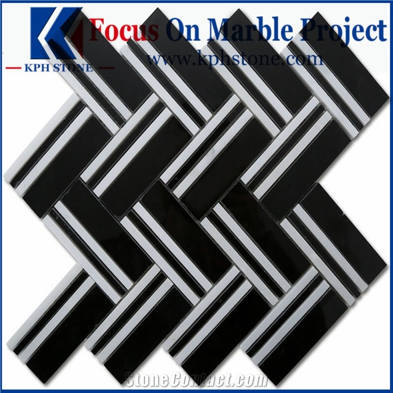 Nero Marquina Marble Medium Brick Mosaic Tiles