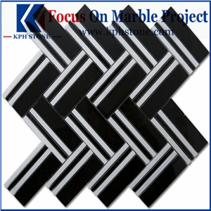 Nero Marquina Marble Medium Brick Mosaic Tiles