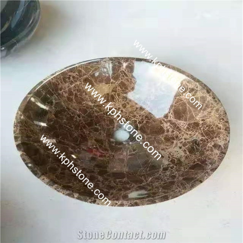 Nero Marquina Marble Round Vessel Basin Sink
