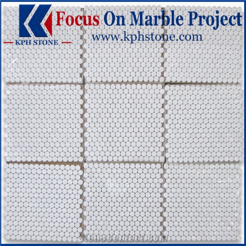Thassos White 3/4 Inch Quarter Round Mosaic Tile