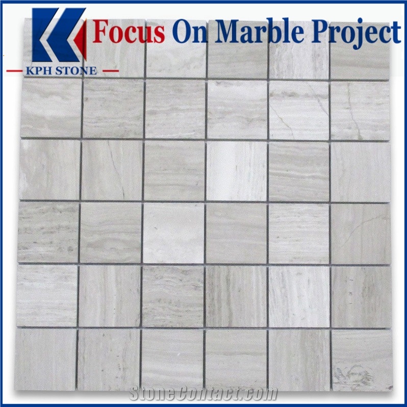 White Wood Grain 1x3 Herringbone Mosaic Tile