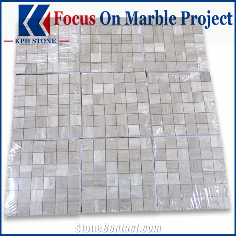 White Wood Grain 1x3 Herringbone Mosaic Tile
