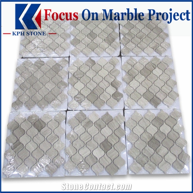 White Wood Grain 1x3 Herringbone Mosaic Tile