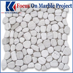 White Wood Grain 1x3 Herringbone Mosaic Tile