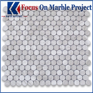 White Wood Grain 3/4 Inch Penny Round Mosaic Tile