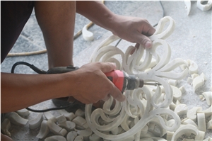 Italian Carrara White Marble Floor Mdallion