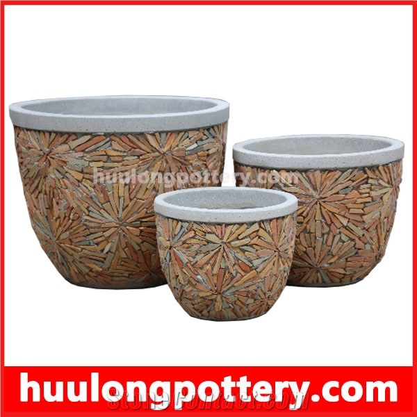 Natural Stacked Stone Slate Pots - Huulong Pottery