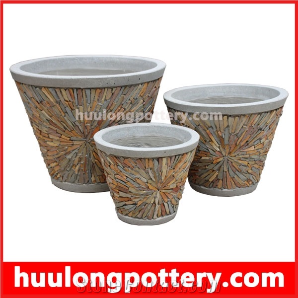 Natural Stacked Stone Slate Pots - Huulong Pottery