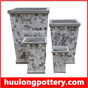 Stacked Stone Slate Pots - Black Slate Natural