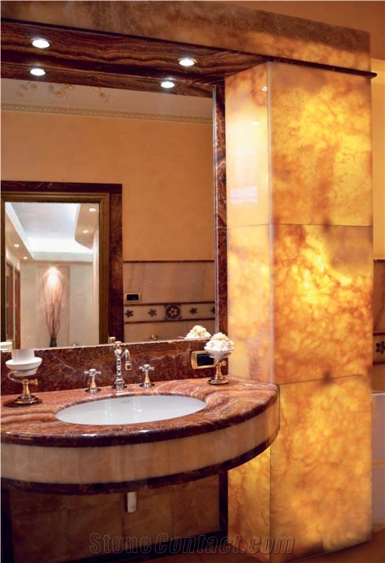 Onice Ambra-Onice Red Vulcano Bathroom Design