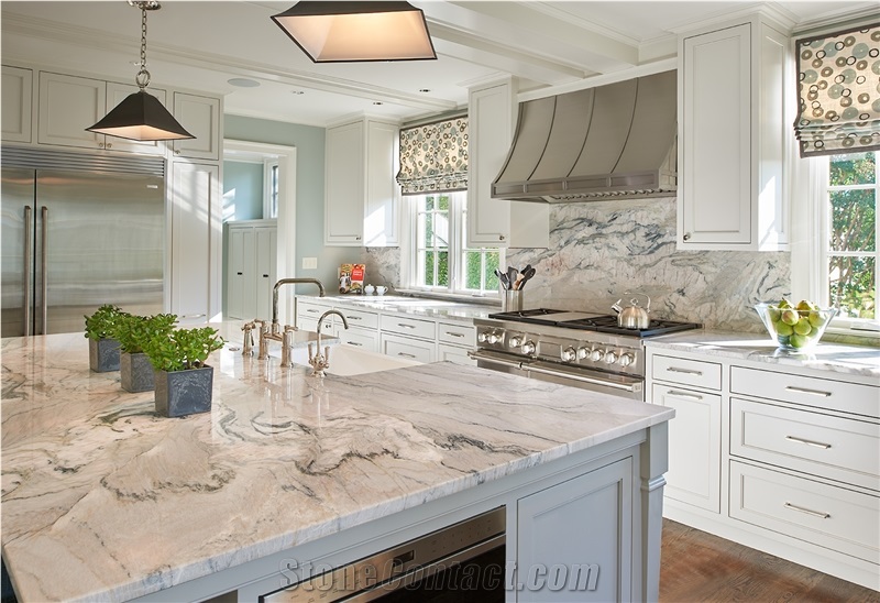 Bianco Macaubas Quartzite Kitchen Countertop Design