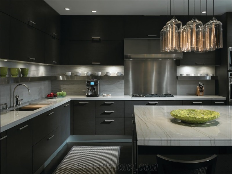 Bianco Macaubas Quartzite Kitchen Countertop Design