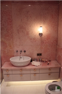 Pink Sapphire Onyx Tile Bathroom Wall Cladding Bookmatched Pink Sapphire Onyx Tile Bathroom Wall Cladding Bookmatched