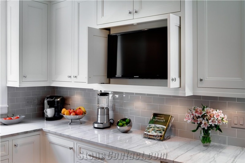White Macaubas Quartzite Kitchen Islands Countertop Polished