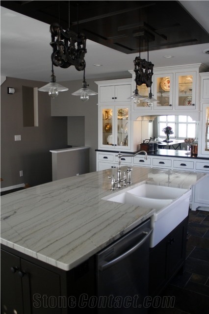 White Macaubas Quartzite Kitchen Islands Countertop Polished