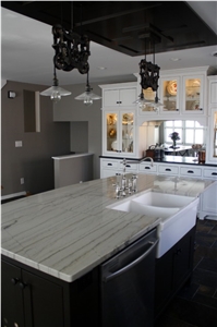 White Macaubas Quartzite Kitchen Islands Countertop Polished