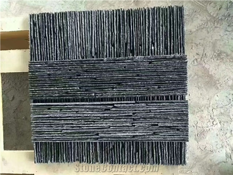 Black Slate Ledge Stone Wall Panels