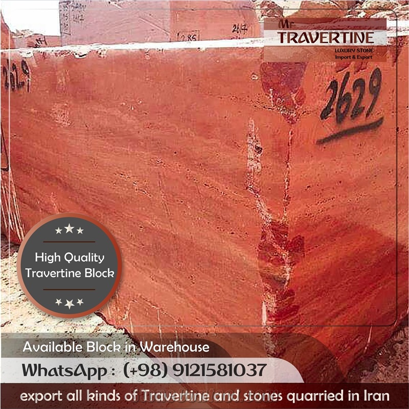 Azarshar Red Travertine Block, Iran Red Travertine
