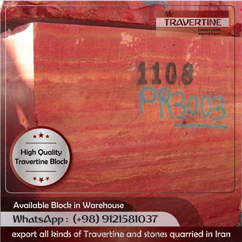 Azarshar Red Travertine Block, Iran Red Travertine