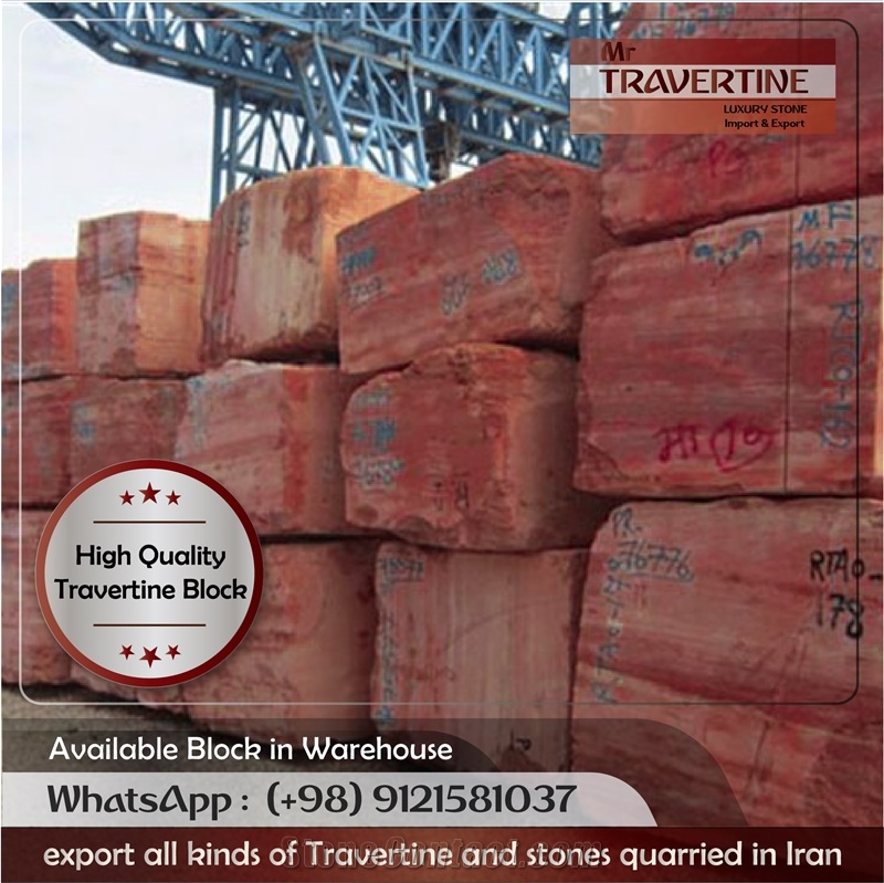 Azarshar Red Travertine Block, Iran Red Travertine