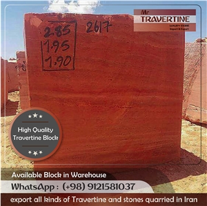 Azarshar Red Travertine Block, Iran Red Travertine