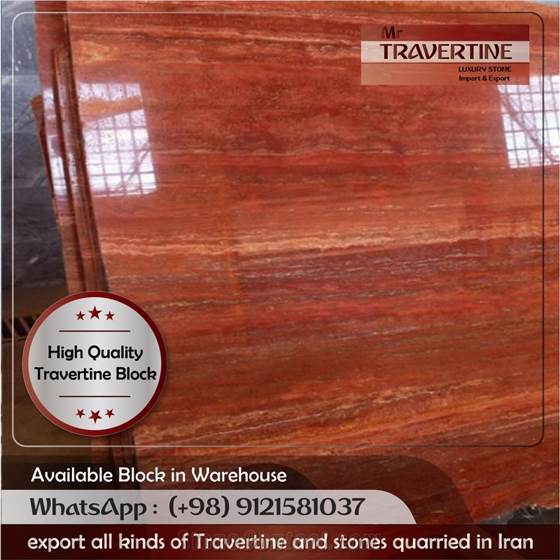 Azarshar Red Travertine Block, Iran Red Travertine