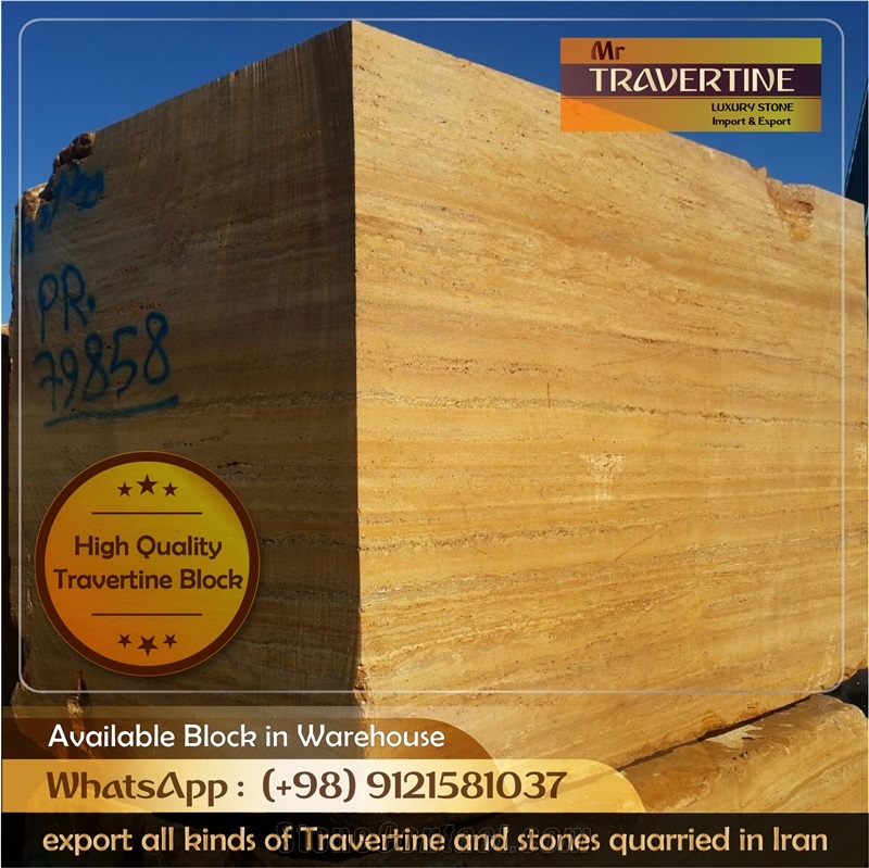 Azarshar Yellow Gold Travertine Block, Iran Gold Travertine