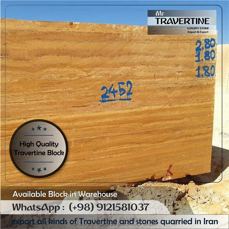 Azarshar Yellow Gold Travertine Block, Iran Gold Travertine