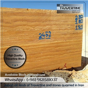 Azarshar Yellow Gold Travertine Block, Iran Gold Travertine