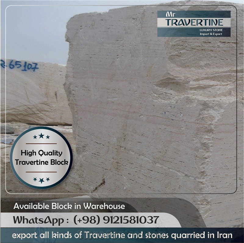 Persian White Travertine Block, Iran White Travertine
